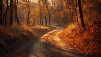 rustig herfst Woud, levendig kleuren verdwijnen verder gegenereerd door ai foto