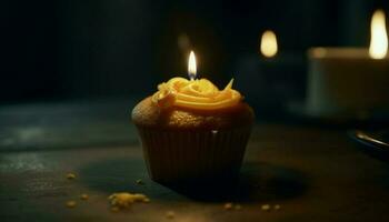 verjaardag kaarsen verlichten eigengemaakt koekje viering binnenshuis gegenereerd door ai foto