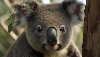 bedreigd buideldier, koala, neergestreken Aan eucalyptus Afdeling gegenereerd door ai foto