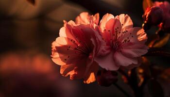 levendig roze hibiscus bloesem in zomer zonlicht gegenereerd door ai foto