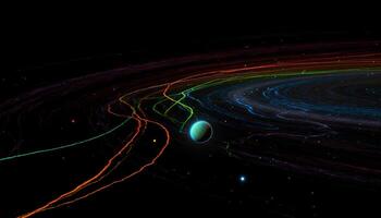 nacht lucht verlichte door multi gekleurde ster veld, in een baan om de aarde satelliet gegenereerd door ai foto