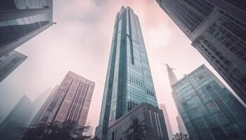 futuristische wolkenkrabbers reflecteren stad leven groei in schemering afnemend perspectief gegenereerd door ai foto