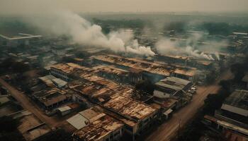 de stadsgezicht fysiek structuur beschadigd door lucht verontreiniging en smog gegenereerd door ai foto