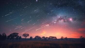 rustig tafereel verlichte door majestueus maanlicht in mysterieus ster veld- gegenereerd door ai foto