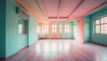 een modern, helder appartement met schoon hout vloeren en abstract decor gegenereerd door ai foto