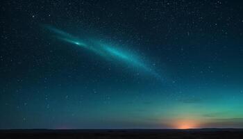 silhouet van majestueus berg reeks onder ster spoor in diep ruimte gegenereerd door ai foto