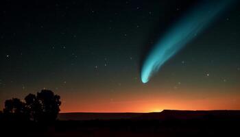 silhouet van majestueus berg onder sterrenhemel melkachtig manier lucht gegenereerd door ai foto