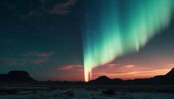 majestueus berg reeks verlichte door levendig melkachtig manier heelal gegenereerd door ai foto