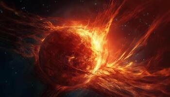 abstract heelal ontploft in vurig natuurlijk fenomeen, een futuristische illustratie gegenereerd door ai foto