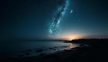 de melkachtig manier heelal verlicht de rustig berg landschap gegenereerd door ai foto