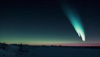 melkachtig manier verlicht majestueus berg reeks in rustig sterrenhemel landschap gegenereerd door ai foto