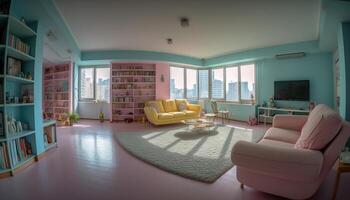 comfortabel modern leven kamer met elegant decor en helder verlichting gegenereerd door ai foto
