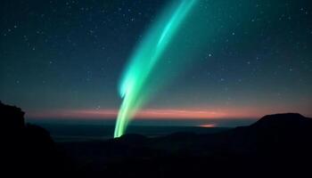 nacht avontuur gloeiend ster spoor verlicht majestueus berg top silhouet gegenereerd door ai foto