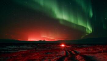 avontuur verlichte door ster spoor in majestueus berg landschap gegenereerd door ai foto