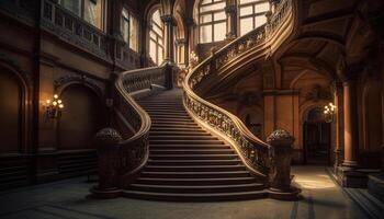 de elegant trappenhuis in de oud gebouw straalt uit luxe en geschiedenis gegenereerd door ai foto