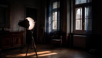 modern spotlight verlicht elegant leven kamer in oud fashioned appartement gegenereerd door ai foto