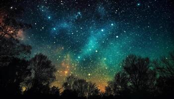 melkachtig manier verlicht nacht lucht, een natuurlijk schoonheid in ruimte gegenereerd door ai foto