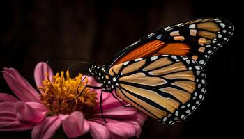 de breekbaar schoonheid van een geel vlinder Aan een bloem gegenereerd door ai foto