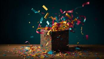 nieuw jaar viering helder confetti, glimmend ballonnen, en exploderend vreugde gegenereerd door ai foto