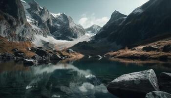 avontuur wacht in de rustig schoonheid van majestueus berg bereiken gegenereerd door ai foto