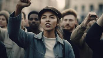 een groot groep van zorgeloos fans genieten van een muziek- festival gegenereerd door ai foto