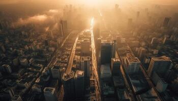 modern wolkenkrabbers verlichten de futuristische stadsgezicht Bij nacht gegenereerd door ai foto