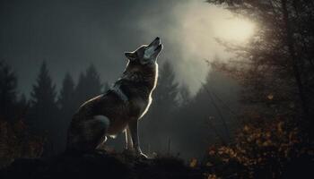 een eenzaam wolf gehuil in de donker winter nacht lucht gegenereerd door ai foto