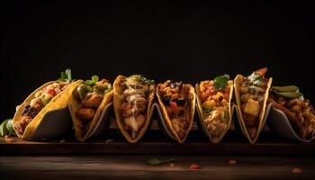 een fijnproever taco met gegrild rundvlees, guacamole, en vers koriander gegenereerd door ai foto