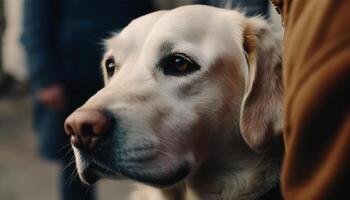 vrolijk eigenaar liefdes schattig rasecht puppy loyaliteit en gehoorzaamheid gegenereerd door ai foto