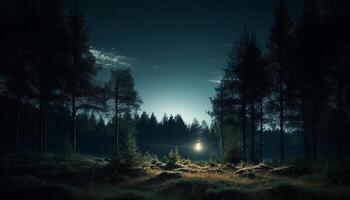 mysterie in de spookachtig Woud rustig maanlicht schoonheid verlichte gegenereerd door ai foto