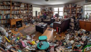 een modern boekenplank verzameling siert de leven kamer interieur gegenereerd door ai foto