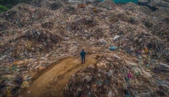 een persoon werken naar recycle vuilnis in onhygiënisch milieu gegenereerd door ai foto
