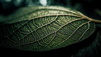 levendig blad ader patroon in macro, presentatie van biologisch groei gegenereerd door ai foto