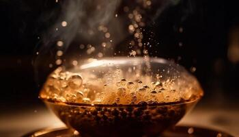 een vers laten vallen van whisky gieten in een drinken glas gegenereerd door ai foto