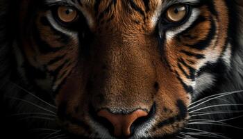 majestueus Bengalen tijger staren met agressie, schoonheid in natuur patroon gegenereerd door ai foto