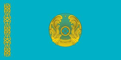 de officieel stroom vlag en jas van armen van de republiek van Kazachstan. staat vlag van de Kazachstan. illustratie. foto