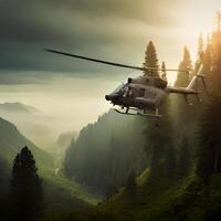 leger helikopter Aan een groen Woud. generatief ai, ai generatief foto