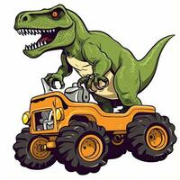 tyrannosaurus dinosaurus ritten Aan een monster vrachtwagen. trex rijden monster vrachtauto clip art, ai gegenereerd foto