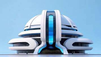 3d futuristische sci-fi wit blauw stad architectuur met biologisch wolkenkrabbers, voor wetenschap fictie of fantasie achtergronden, abstract gebouw, generatief ai illustratie foto