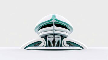3d futuristische sci-fi wit groen stad architectuur met biologisch wolkenkrabbers, voor wetenschap fictie of fantasie achtergronden, abstract gebouw, generatief ai illustratie foto