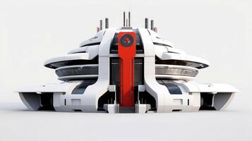 3d futuristische sci-fi wit rood stad architectuur met biologisch wolkenkrabbers, voor wetenschap fictie of fantasie achtergronden, abstract gebouw, generatief ai illustratie foto