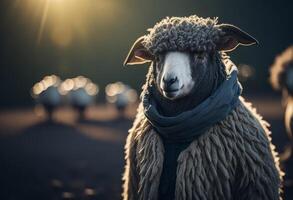 antropomorf schapen in menselijk jurk. ai gegenereerd foto