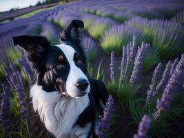 grens collie hond Bij lavendel veld. ai gegenereerd foto