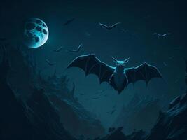 vleermuizen vliegend Aan donker nacht lucht. eng halloween achtergrond. ai gegenereerd foto