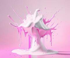 roze melk plons of yoghurt van glas kan, ai gegenereerd foto