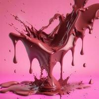 chocola spatten Aan roze achtergrond, ai gegenereerd foto