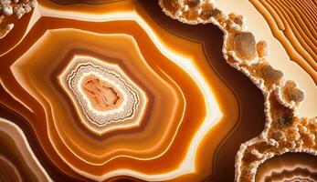 generatief ai, natuurlijk vulkanisch agaat stenen detailopname licht oranje, abrikoos verpletteren en gouden textuur. behang achtergrond, kwarts marmer, decoratief rots patroon. foto