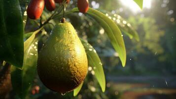 generatief ai, avocado plantage, groeit fruit hangende in de boom. foto