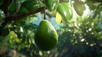 generatief ai, avocado plantage, groeit fruit hangende in de boom. foto