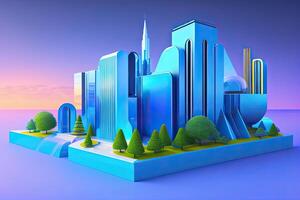3d futuristische modern sci fi stad. blauw achtergrond generatief ai foto